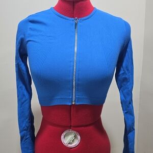 Blue Long Sleeve Crop Top